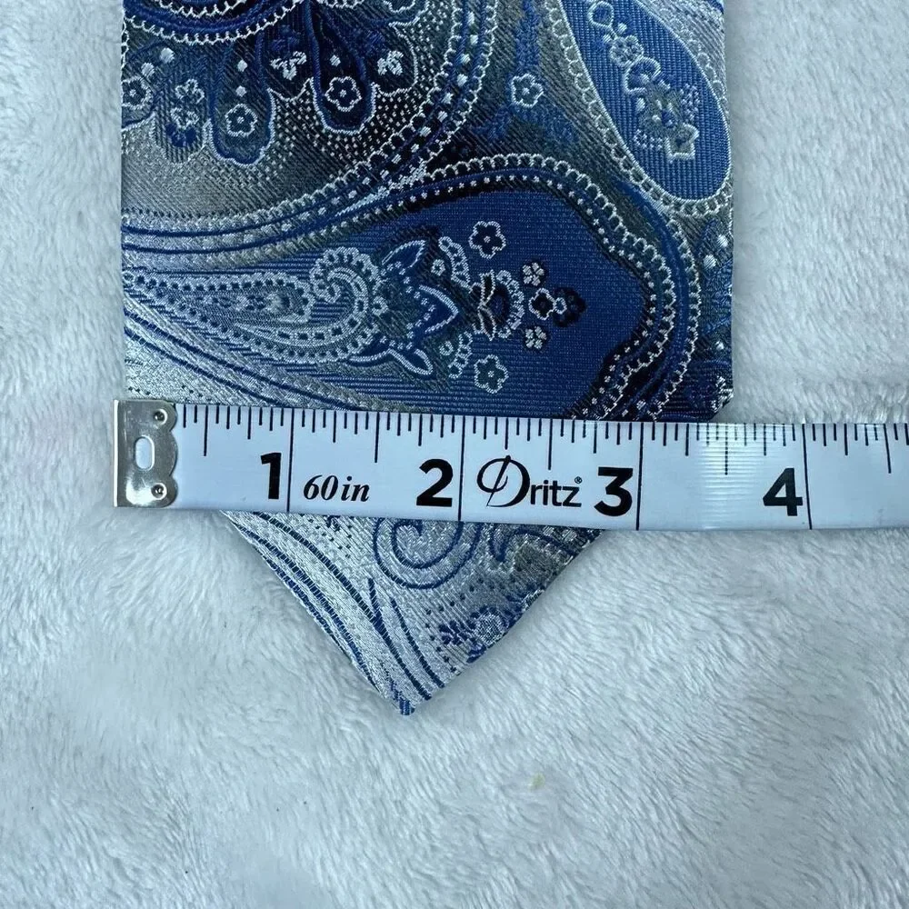 Pronto Uomo Men's 100% Silk Paisley Print Necktie Blue Gray Silver Dressy Wester